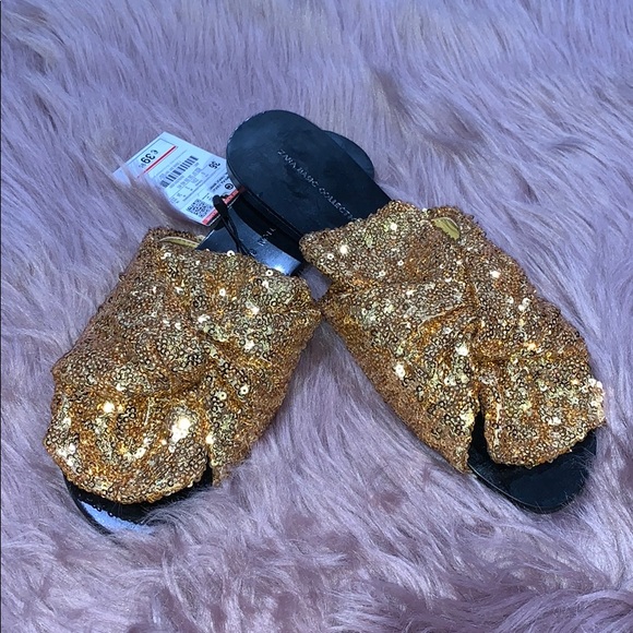 Zara Shoes - Zara gold sequin bow sandals